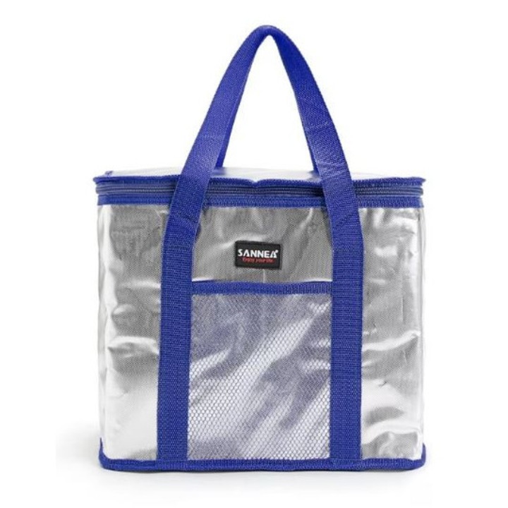 Geanta Termoizolanta de Plaja CARODIS, Gri cu Albastru, 16L, 30x20x25cm