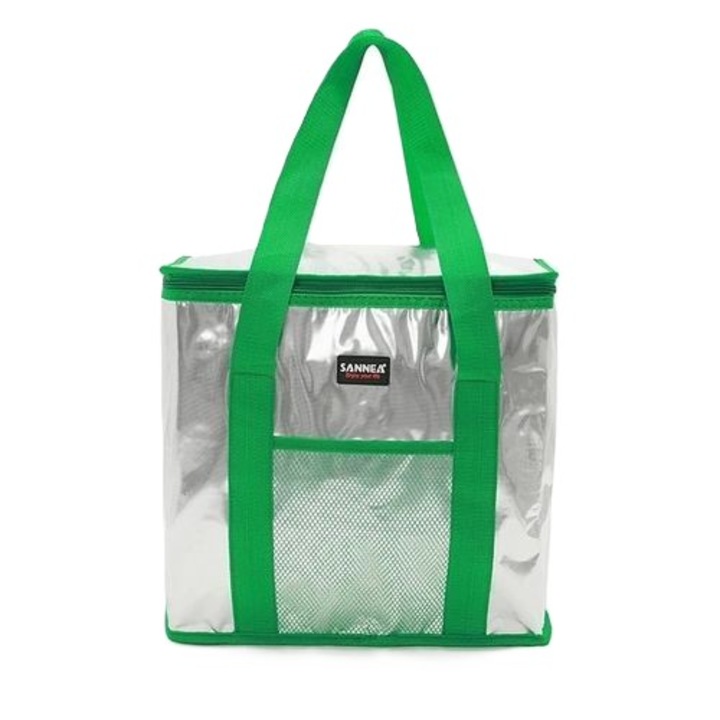 Geanta Termoizolanta de Plaja CARODIS, Gri cu Verde, 16L, 30x20x25cm