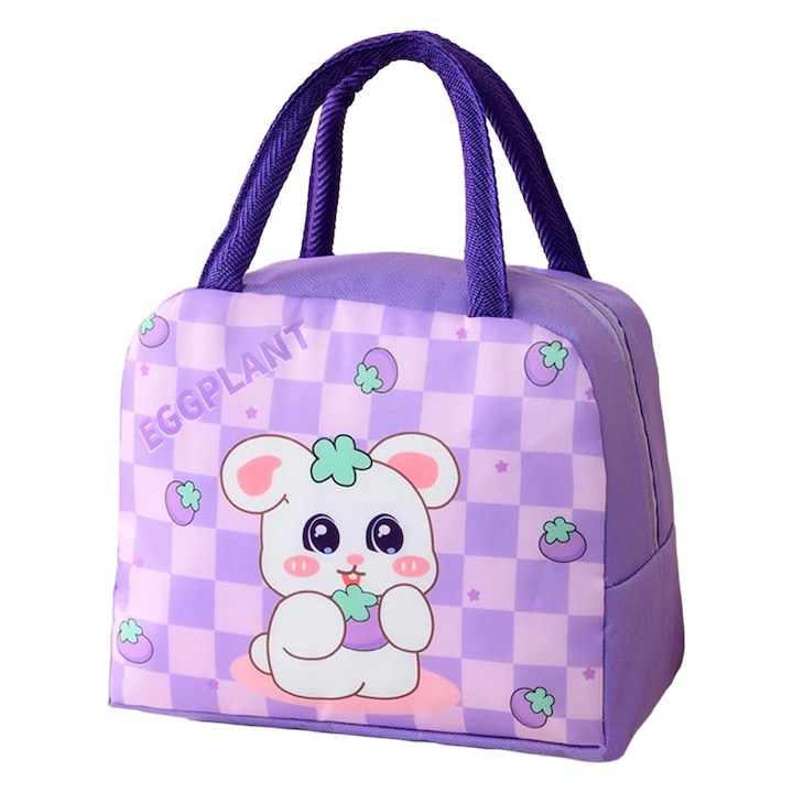 Geanta Termoizolanta pentru Copii, Alimente si Bautura, 23x13x19 cm, Cooler Bag, Strat Interior din Aluminiu, XTO, Mov