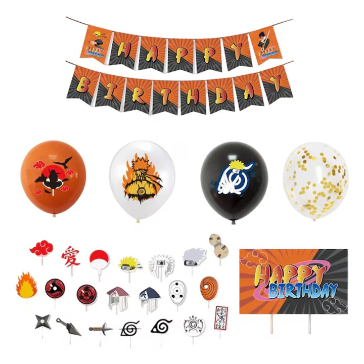 Set 43 piese decoratiuni si baloane pentru aniversare copii Meishang, hartie, latex, multicolor