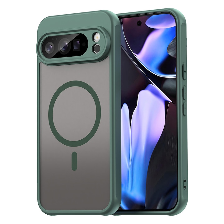 Husa pentru Google Pixel 10 Pro XL cu protectie pentru lentile si MagSafe EasyCharge Ghost Series Anti-ingalbenire frosted - Verde