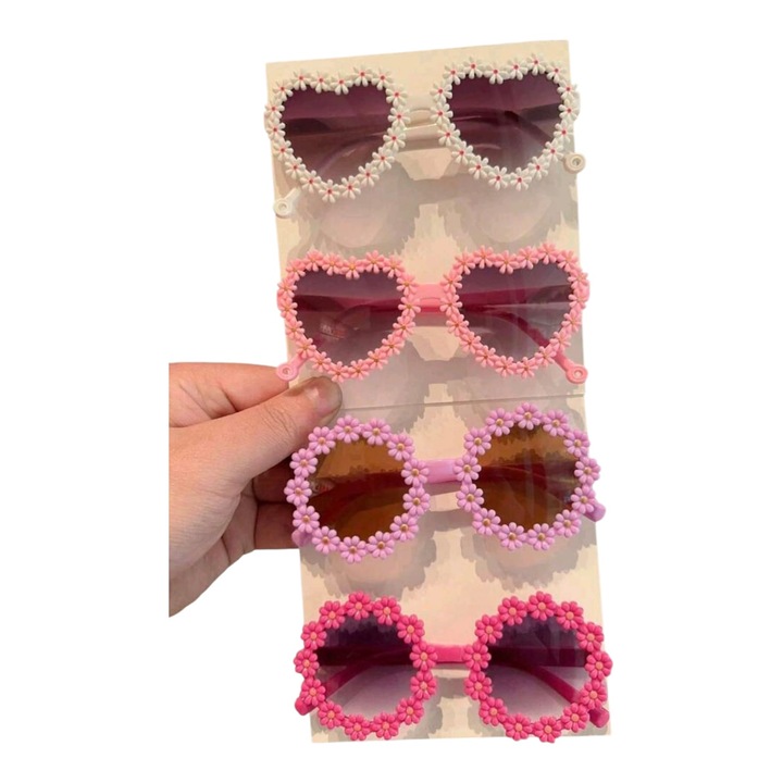 Слънчеви очила за момичета, декорирани, лятна визия, комплект от 4 части