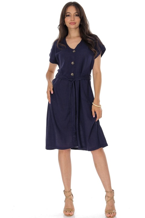 Rochie midi din amestec de in cu buzunare ROH DR4749