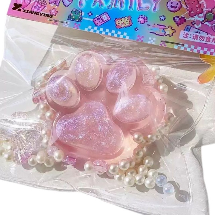 Jucarie antistres pentru bebelusi, model laba de pisica, roz cu auriu, 6.5x6cm, material elastic，Jucarie moale pentru pisici, jucarie moale pentru familie, cadou pentru petreceri, pentru ameliorarea stresului