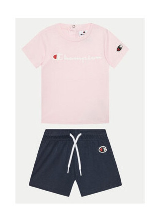 Set tricou si pantaloni scurti fete Champion, 307055, Bumbac, Bleumarin/Roz, Roz/Bleumarin