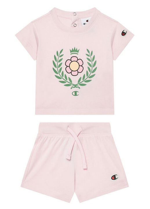 Set tricou si pantaloni scurti fete Champion, 405117, Bumbac, Roz, Roz, 74 CM
