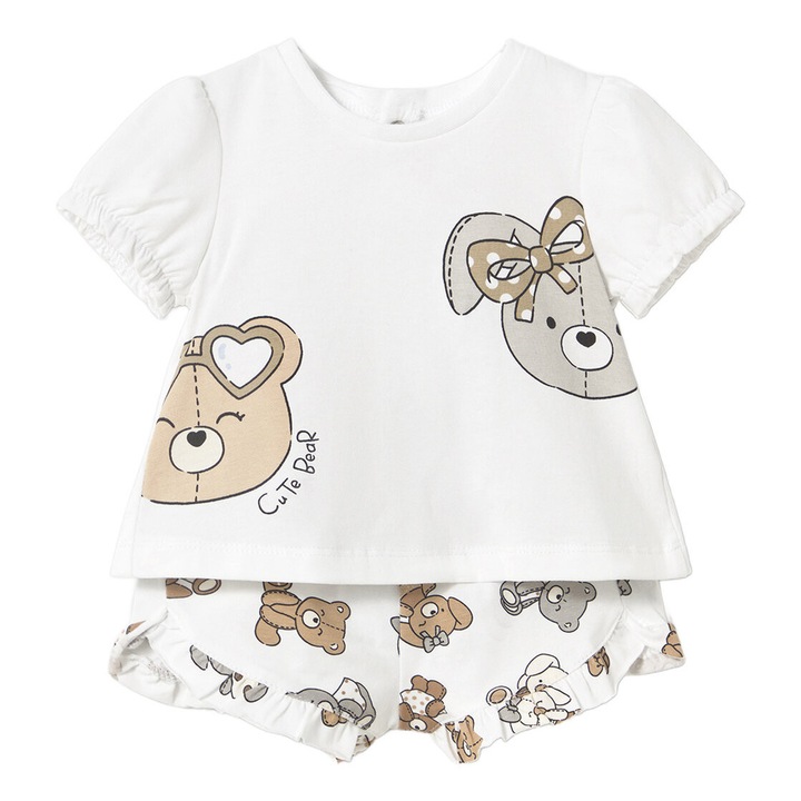 Set tricou si pantaloni scurti fete Mayoral, 1256, Bumbac/Elastan, Roz, Alb