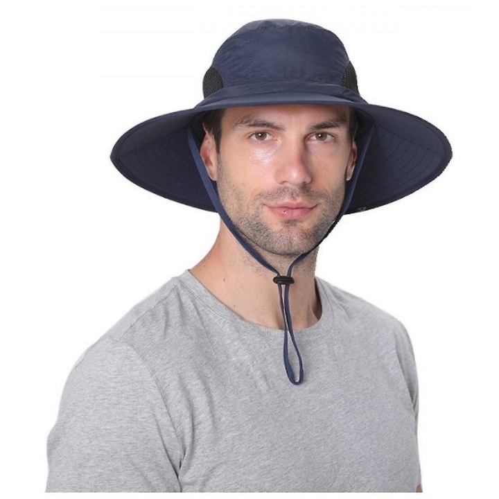 Férfi napkalap, vízálló, széles karimájú kalap, UV-védelemmel, nyuszi kalap, horgászathoz, túrázáshoz, kertbe, strandra (sötétkék)