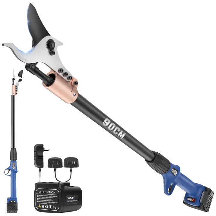 Градински ножици, телескопични, SK5 стоманено острие, 40 мм, 921-0,9 м, комплект с 2 батерии