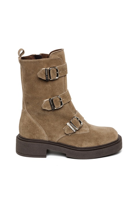 Steve Madden, Ghete de piele cu catarama si varf patrat Clipper, Maro deschis
