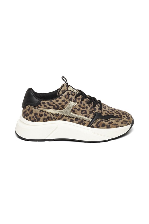 Steve Madden, Pantofi sport wedge de piele ecologica, Negru/Maro deschis