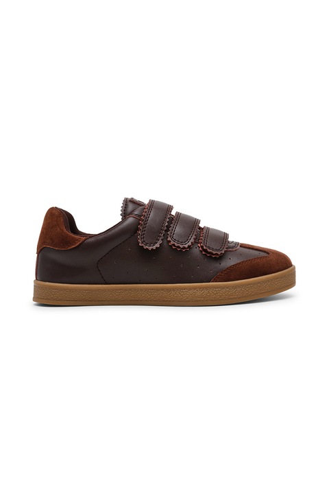 Steve Madden, Pantofi sport de piele intoarsa si piele cu velcro Daybreak, Maro cognac/Maro scortisoara