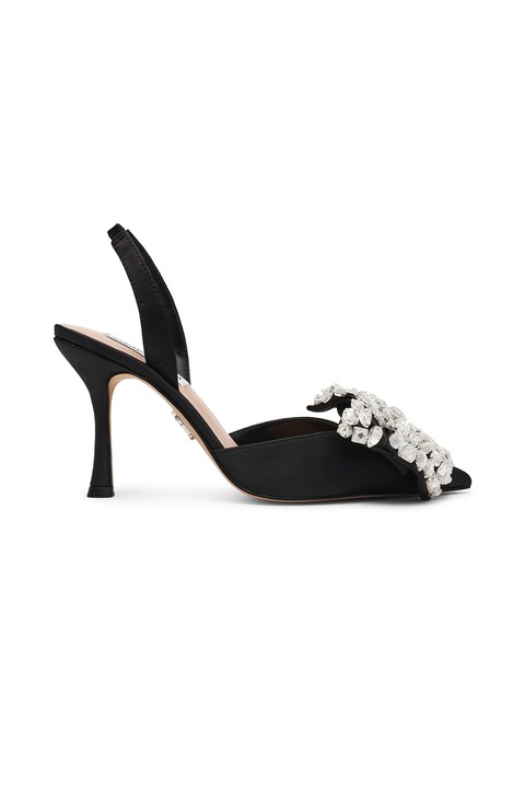 Steve Madden, Pantofi din satin cu aplicatii din strasuri Lovie, Negru/Transparent