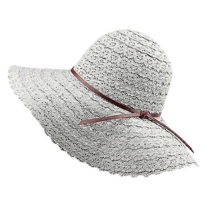 Női napkalap, széles karimájú nyári strandkalap, összecsukható csipkés kalap nőknek (szürke)