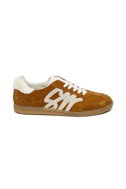 Steve Madden, Pantofi sport low-cut de piele intoarsa cu logo Jelora, Alb fildes/Portocaliu