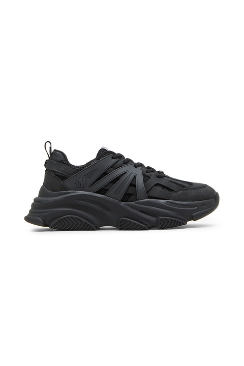 Steve Madden, Pantofi sport cu model colorblock si insertii din plasa Peckman, Negru