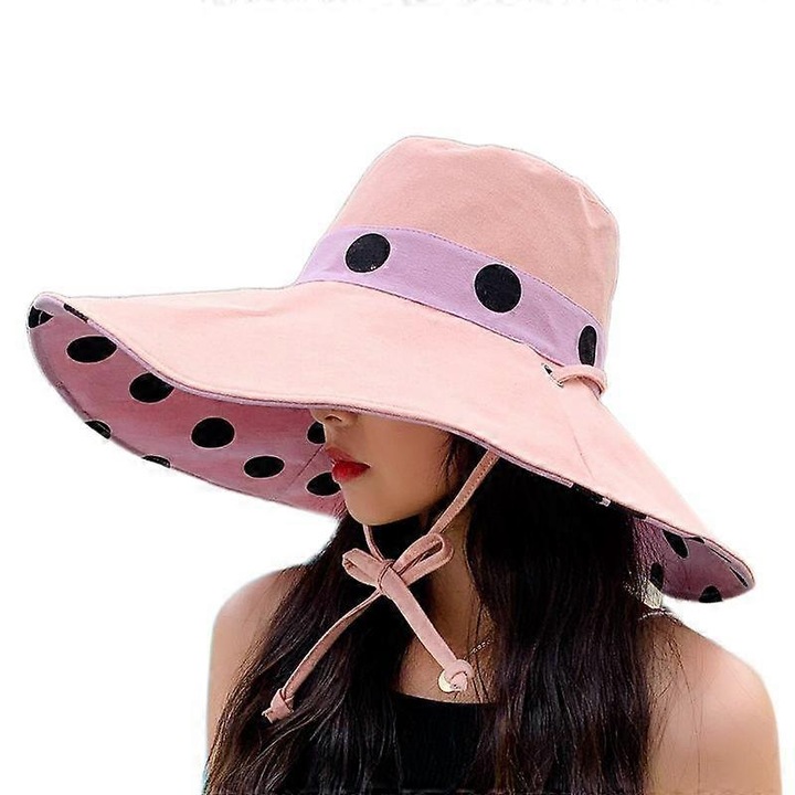 Palarie de soare pliabila cu bor larg pentru femei, palarie reversibila de vara pentru plaja, palarie de soare pliabila, protectie UV (roz)