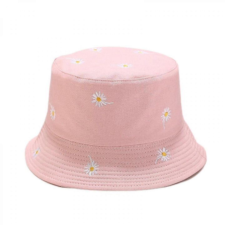 Palarie draguta tip galeata, tip pescar, pentru femei, reversibile, cu doua fete (margareta, roz)