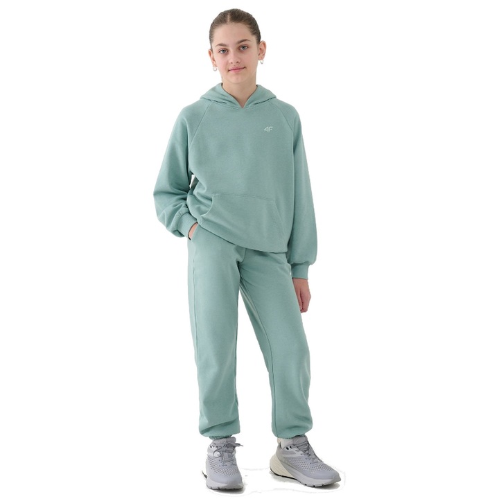 Gyerek sportnadrág 4F F0950, rugalmas derékkal, pamut/poliészter, zöld, 164 CM