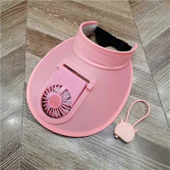 Слънчева шапка с вентилатор - три температурни настройки - голяма слънцезащита, визьор за жени/мъже/деца, регулируема еластична катарама, розова