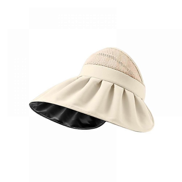 Viziera de soare pliabila cu bor larg pentru femei, protectie UV UPF50+ (bej)