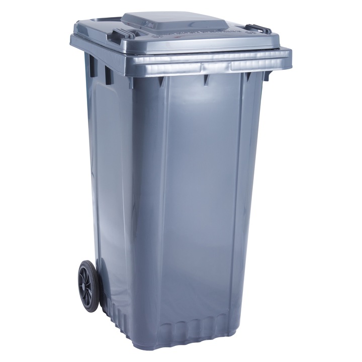 Pubela de Gunoi 240L, HDPE Negru Antracit, cu 2 Roti de Mobilitate Avansata si Capac Etans, Rezistenta UV si Intemperii