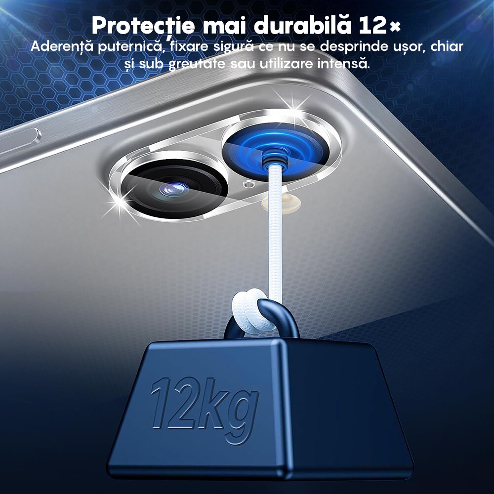 Set 2x Folie Sticla Camera compatibil cu iPhone 16 Plus / 16, CASEY STUDIOS™ MaxDefense+, Protectie Securizata, Duritate 9H, Full Cover, Anti Zgarieturi, Ultra HD, Protectie Profesionala Camere 3D, Anti Zgarieturi, Anti Socuri