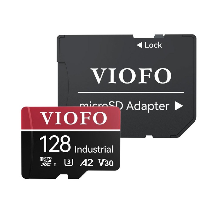 Card de memorie MicroSDXC Viofo Industrial 128 GB, viteze 80 Mb/s scriere, 100 Mb/s citire, suport 4K, set inclus adaptor