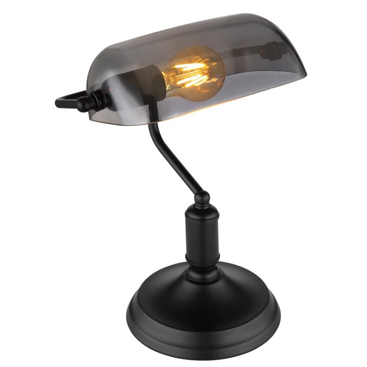 Lampa de birou Antique 2491B, cu intrerupator, 1xE27, neagra+fumurie, IP20, Globo