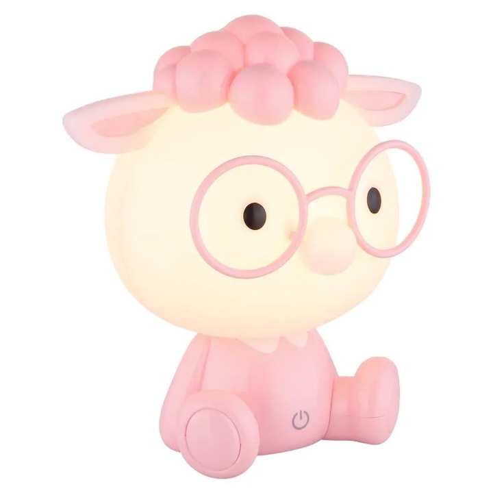 Lampa de veghe LED forma de oaie 1W, 32 lm, lumina calda (3000K), IP20, touch dimmer, roz mat/alb