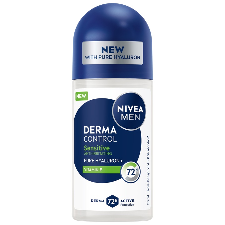 Deodorant roll-on NIVEA MEN Derma Control Sensitive, protectie antiperspiranta 72 de ore, 50 ml