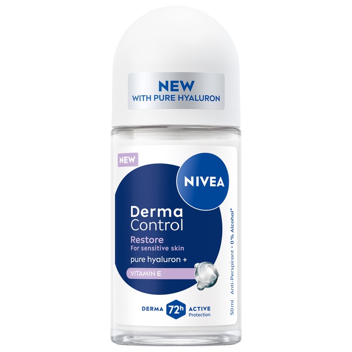 Deodorant roll-on NIVEA Derma Control Restore, protectie Deodoranta 72 de ore, 50 ml