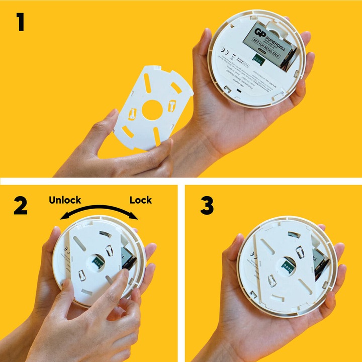 GuardianSense - Detector de Fum, 10.3cm, Baterie Inclusa, Compact, Usor de Instalat, Alarma Puternica, Autonomie Indelungata, Plastic Rezistent, Alb