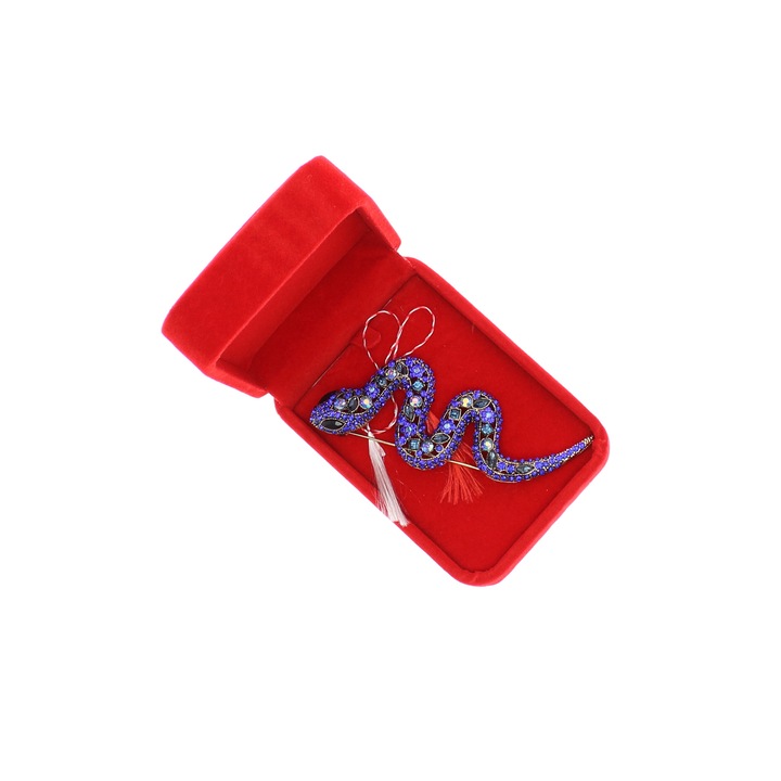 Márciusi bross, Buticcochet, fém, Kígyó, 10x4 cm, Kék - MR578