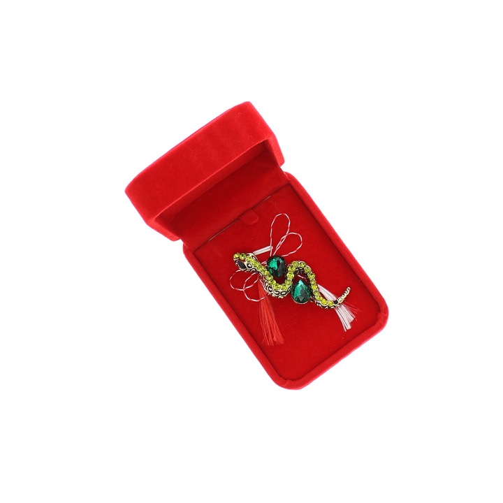 Márciusi bross, Buticcochet, fém, Kígyó, 7x3 cm, Zöld - MR580