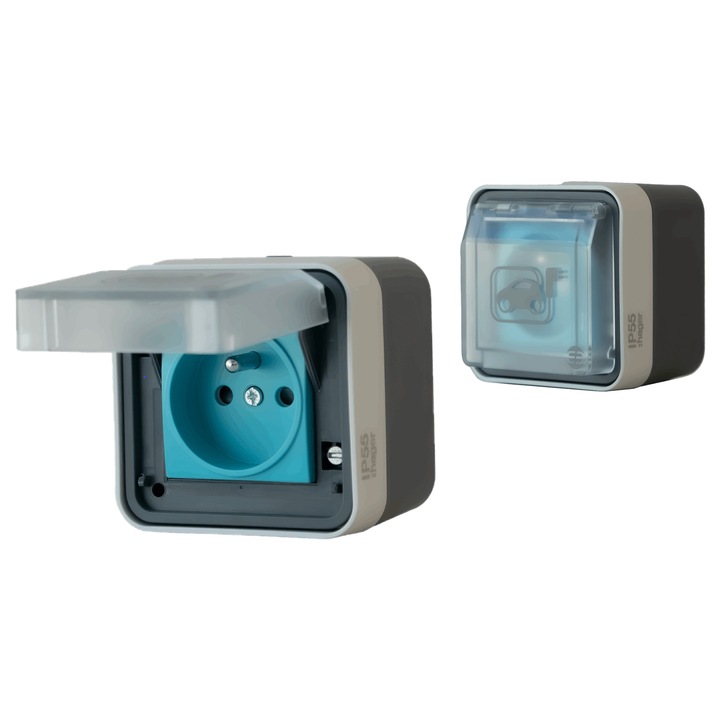 Hager E-Vehicle Зарядно за електрически превозни средства IP55 16A 230V, За повърхностен монтаж, Сив, 75x75x68мм