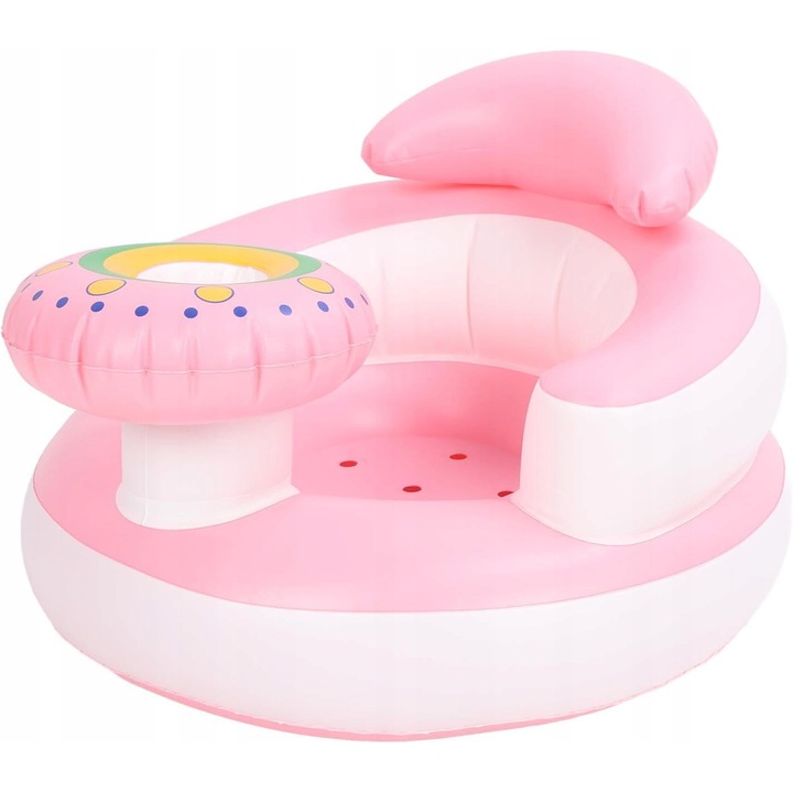 Scaun gonflabil, pentru hranire, pentru bebelusi, de la 6 luni la 6 ani, cu dozator, din plastic, culoare nespecificata