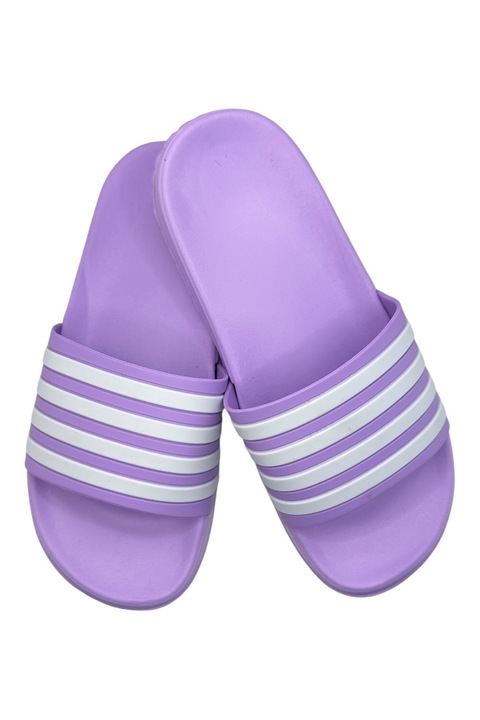 Papuci de plaja sau piscina pentru dama, Tecos®, model cu dungi, design modern, pentru casa, plaja sau piscina, Mov