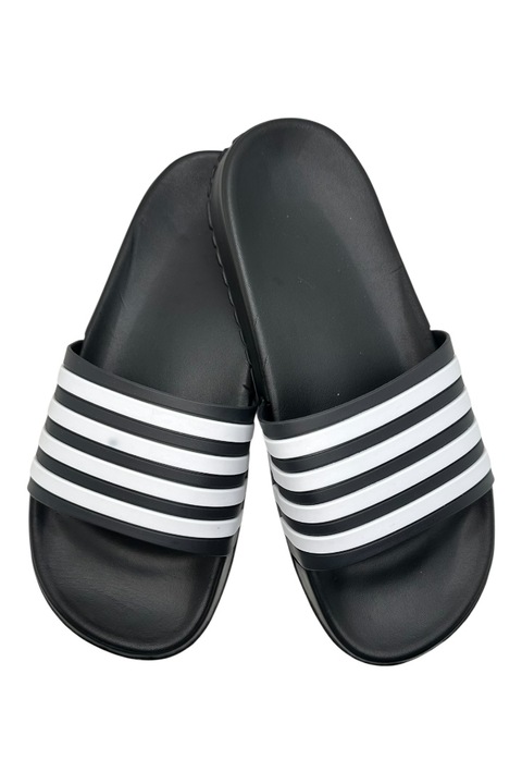 Papuci de plaja sau piscina pentru dama, Tecos®, marime 37, negru, 23.5 centimetri, model cu dungi, design modern, pentru casa, plaja sau piscina