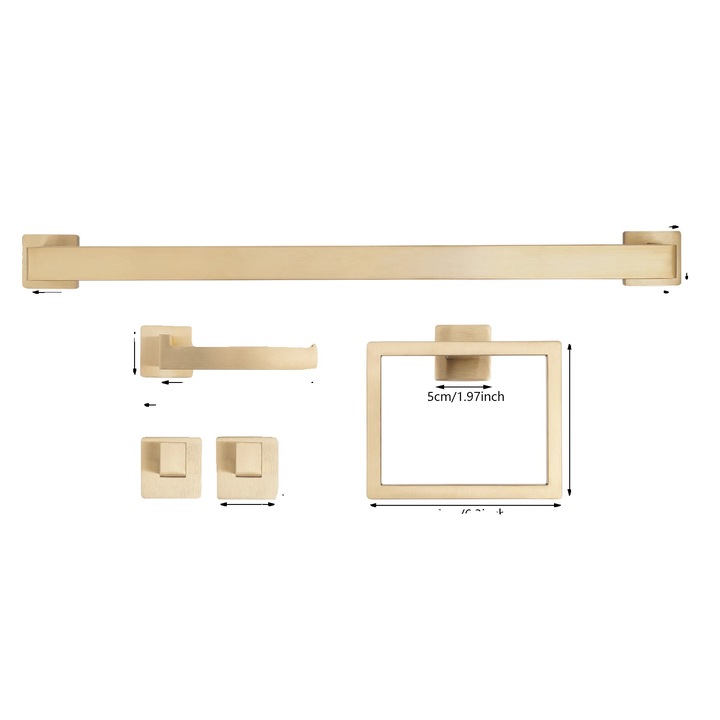 Set accesorii baie, design modern din otel inoxidabil, montare pe perete, aurie