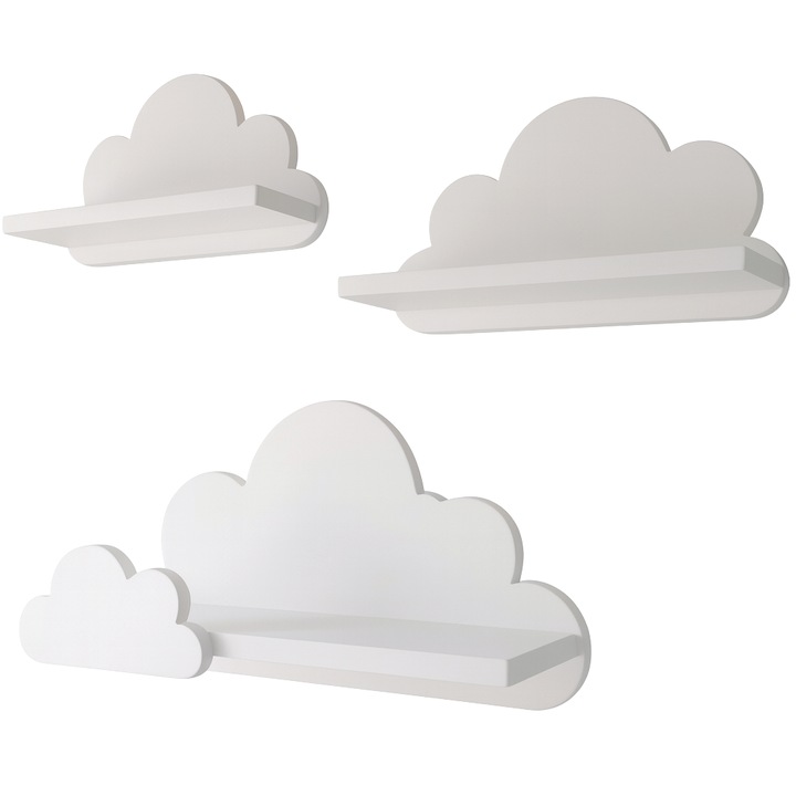 Комплект 3 рафта за детска стая Moliland, бял, MDF 18мм