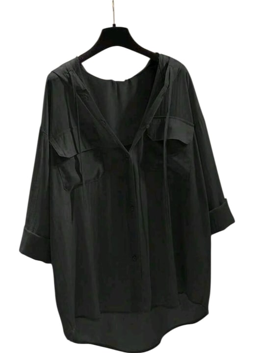 Női laza ing, fekete, krepp selyemből, gombokkal, XS