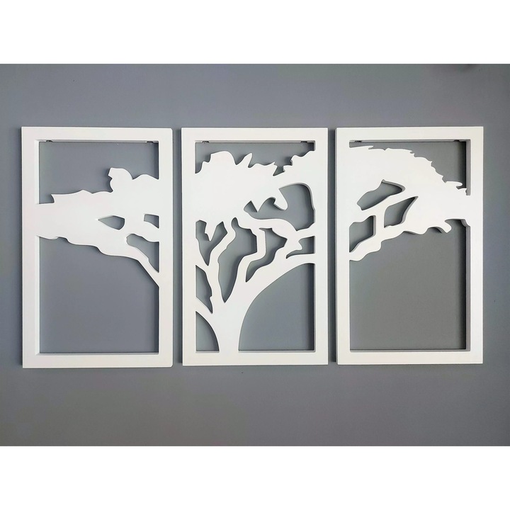 Tryptyk pe perete, Moliland, Drzewo Afrykanskie, alb, 110x57cm