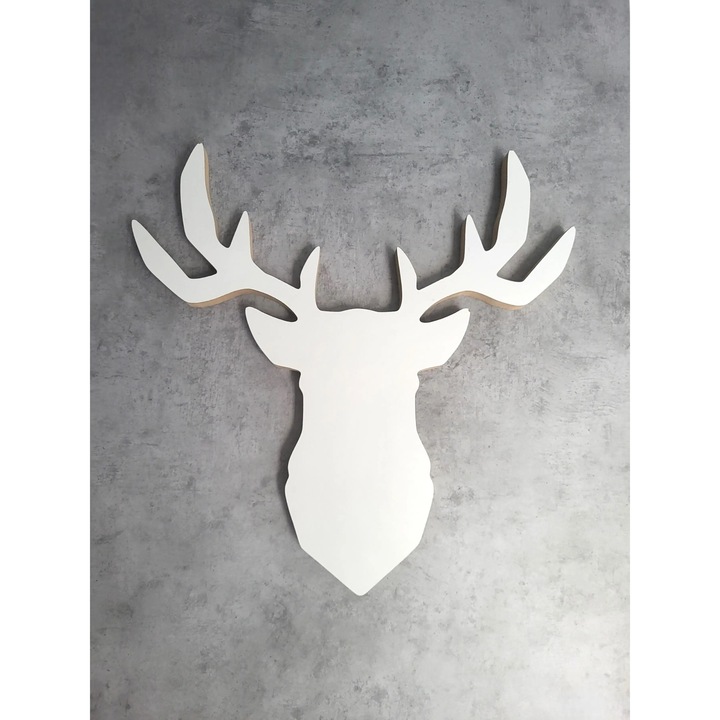Decoratiune de perete, Moliland, cap de cerb din MDF, alb, 37x37cm