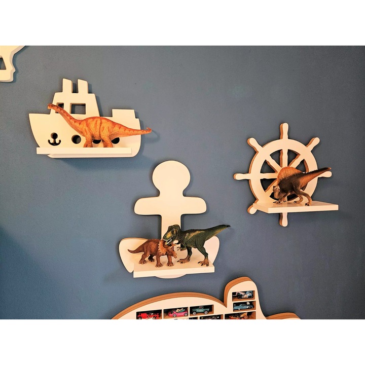 Set rafturi Moliland, motiv marin, 3 piese, alb, 26x12cm