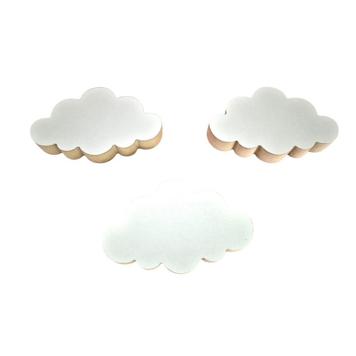Комплект от 3 декоративни облака, Moliland, бели, MDF 18 мм