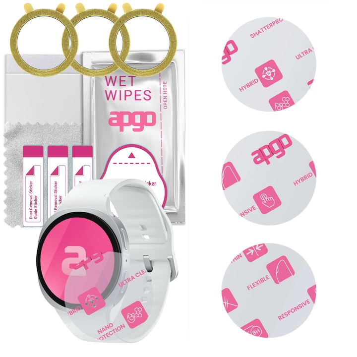 Set de 3 folii de protecție pentru Samsung Galaxy Watch 8 40mm, apgo, hibrid, transparent, 0, 2mm