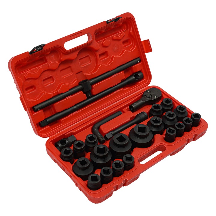 Set chei cu impact 26 piese, constructie din otel durabil, cutie de depozitare, negru