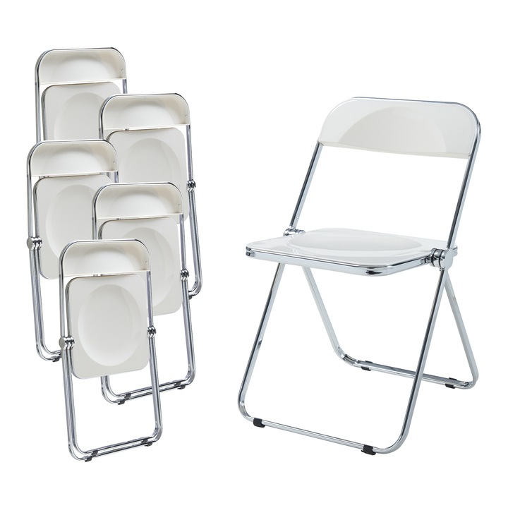 Set 6 scaune, en.casa, Pornainen, 74 x 46 x 47 cm, otel, plastic, 120 kg, alb, pliabile