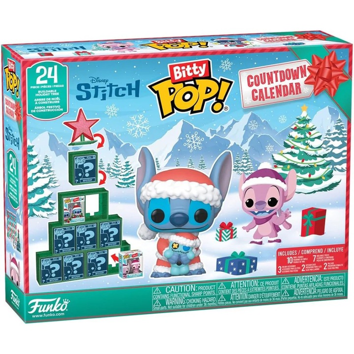 Set Mini Figurine Funko Bitty Pop, Countdown Calendar, Stitch Holiday, 2, 3 cm